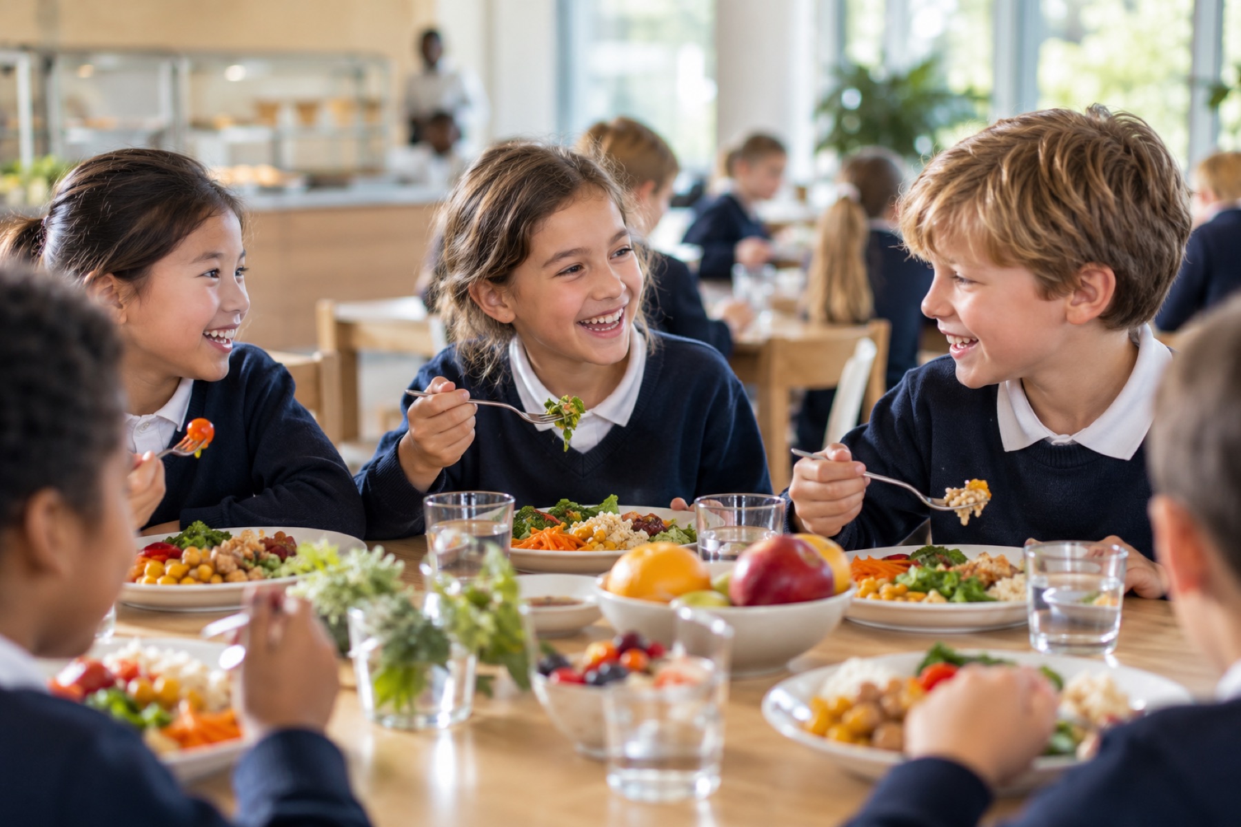 Alumnos comiendo en el comedor del colegio