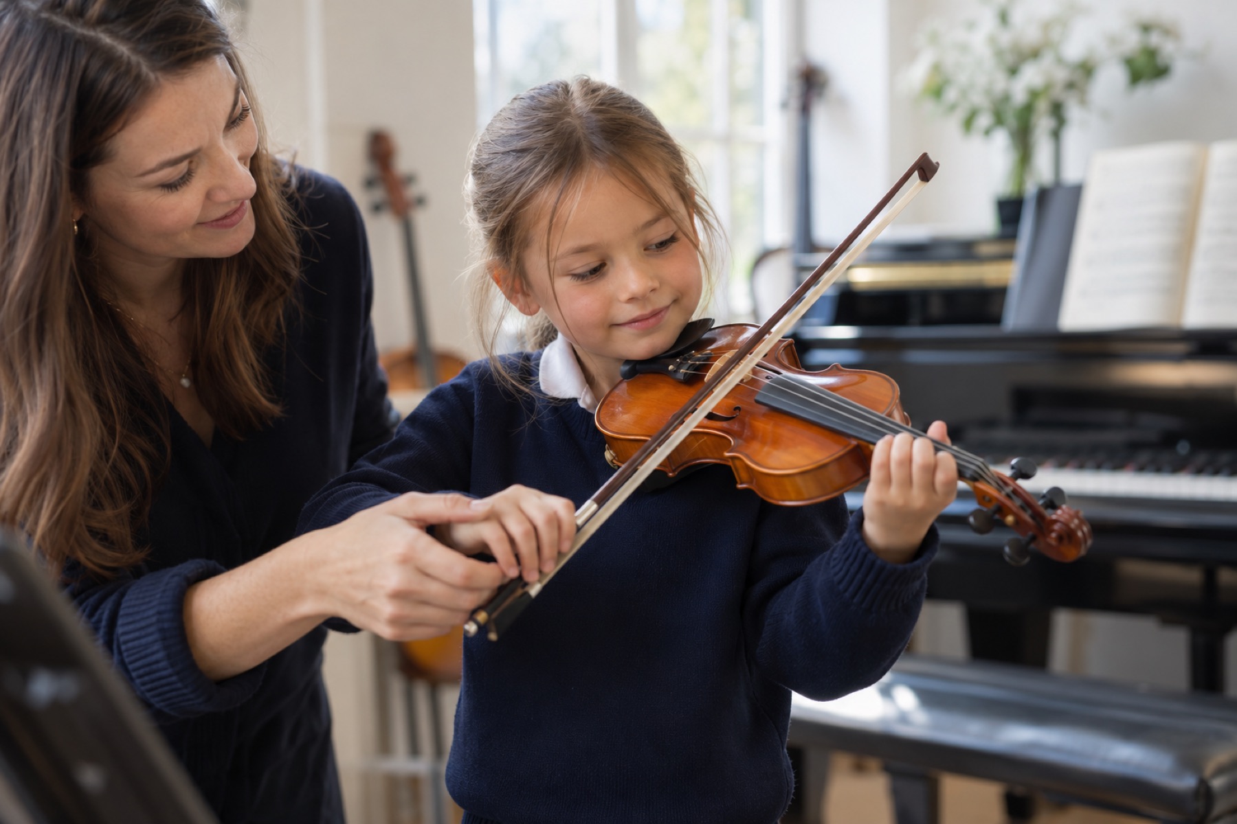 Alumna aprendiendo violín